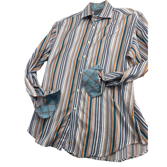 Thomas Dean Men Shirt Flip Cuff Long Sleeve Button Up Medium M - Picture 1 of 6